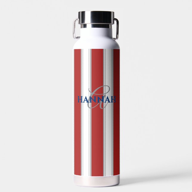 Cabana Stripe Monogram in Red Water Bottle (Front)