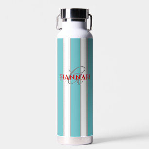 Cabana Stripe Monogram in Turquoise Blue Water Bottle