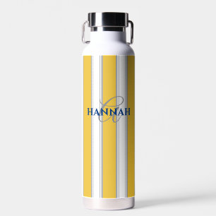 Cabana Stripe Monogram in Yellow Water Bottle