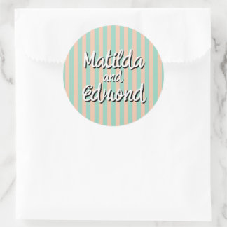 Cabana Stripe Peach & Green Preppy Stripe Wedding Classic Round Sticker