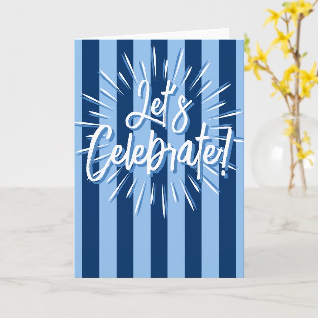 Cabana Stripes "Let's Celebrate" Burst in Blue Card (Yellow Flower)