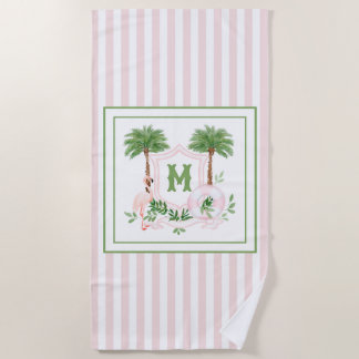 Cabana Stripes Palm Beach Monogram Crest Beach Towel