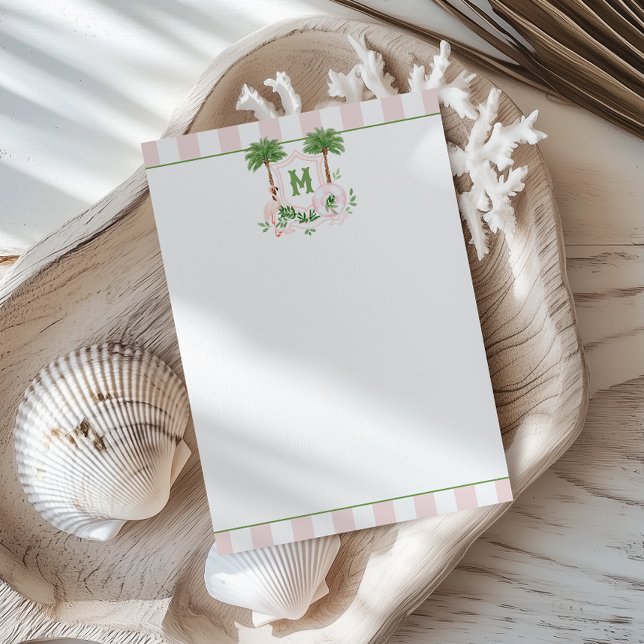 Cabana Stripes Palm Beach Monogram Crest Card (Creator Uploaded)