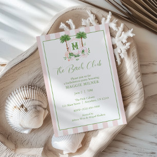 Cabana Stripes Palm Beach Monogram Crest Invitation