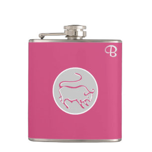 Cabaret Pink Monogrammed Flask - Zodiac - Taurus