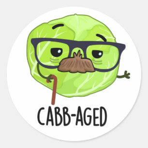 Cabb-aged Funny Old Veggie Cabbage Pun Classic Round Sticker
