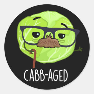 Cabb-aged Funny Old Veggie Cabbage Pun Dark BG Classic Round Sticker