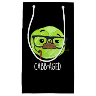 Cabb-aged Funny Old Veggie Cabbage Pun Dark BG Small Gift Bag