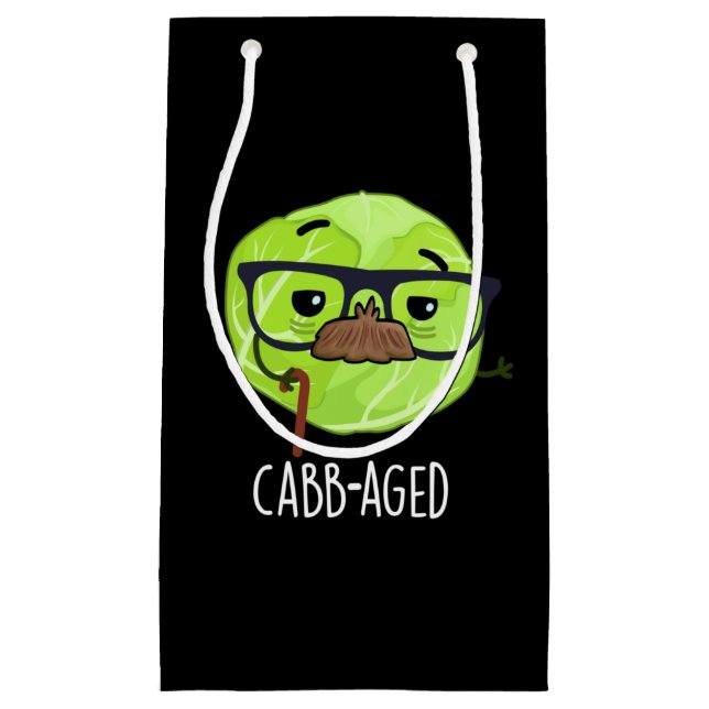 Cabb-aged Funny Old Veggie Cabbage Pun Dark BG Small Gift Bag (Front)