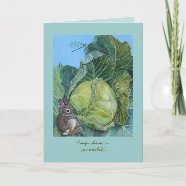 Cabbage and bunny new baby card (Front)