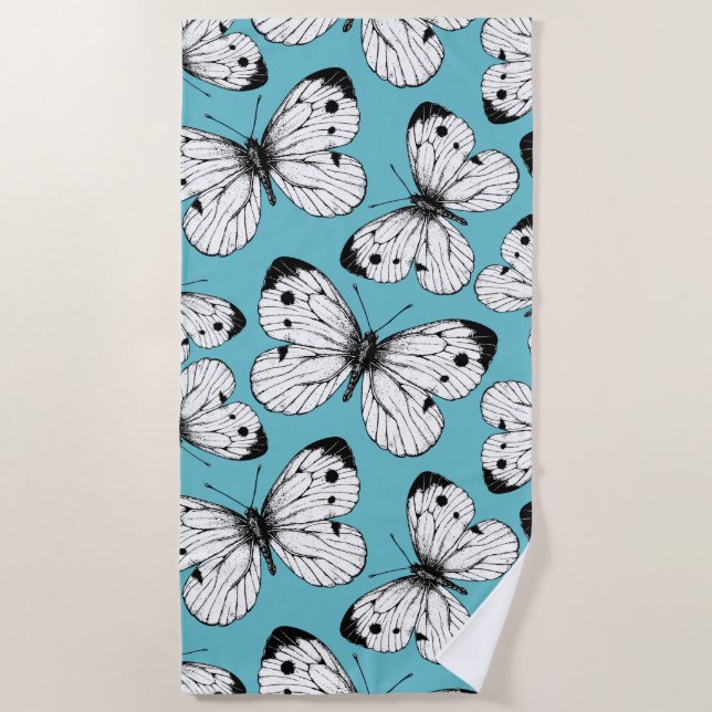 Cabbage butterfly pattern beach towel (Front)