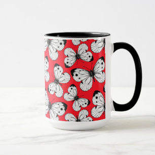 Cabbage butterfly pattern on red mug