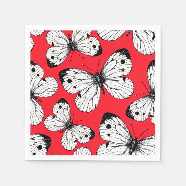 Cabbage butterfly pattern on red napkin (Front)