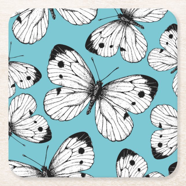 Cabbage butterfly pattern square paper coaster (Front)