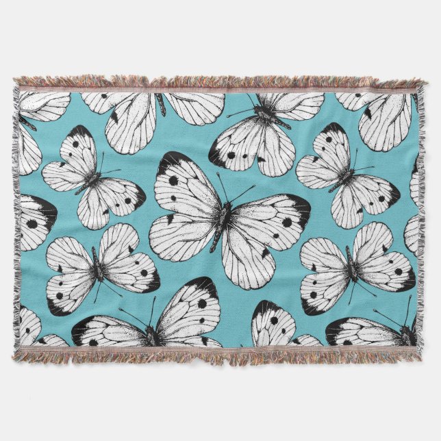 Cabbage butterfly pattern throw blanket (Front)