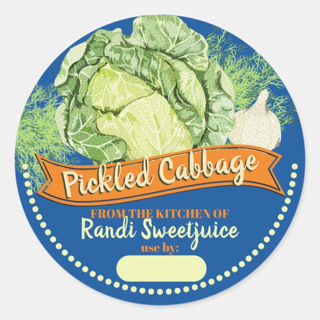 Cabbage garlic pickled personalised canning label (Front)