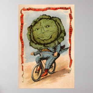 Cabbage Riding a Bicycle - Vegetable People Poster