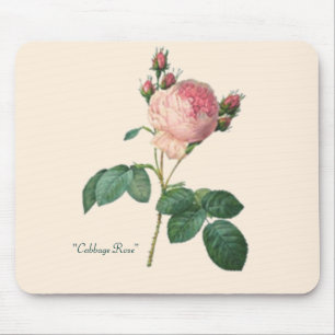 Cabbage Rose Botanical Print Mouse Mat