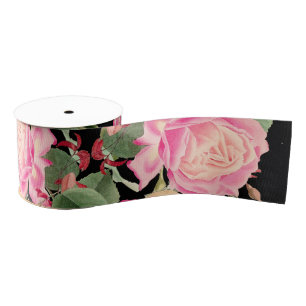 Cabbage Rose Floral Flowers Grosgrain Ribbon