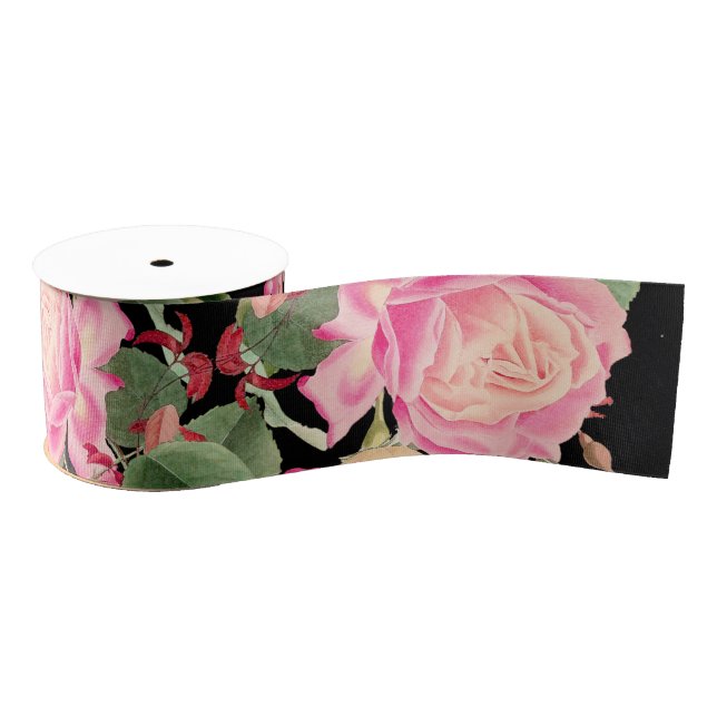 Cabbage Rose Floral Flowers Grosgrain Ribbon (Spool)