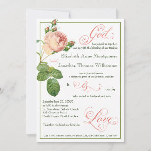 Cabbage Rose God is Love Wedding Invitation
