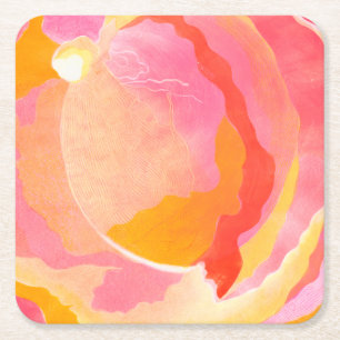 Cabbage Rose III Square Paper Coaster