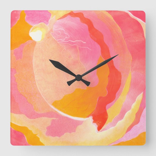 Cabbage Rose III Square Wall Clock (Front)