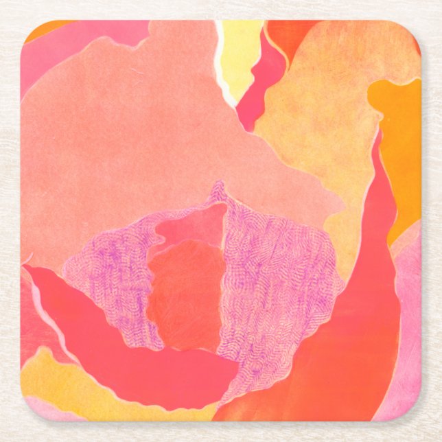 Cabbage Rose IV Square Paper Coaster (Front)