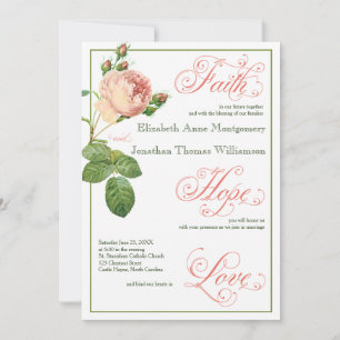 Cabbage Rose Script Christian Wedding Invitation