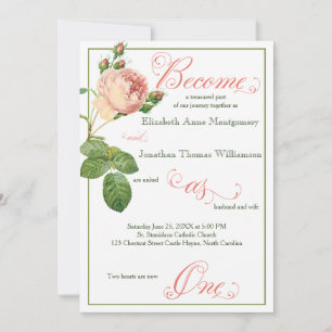 Cabbage Rose Script Christian Wedding Invitation