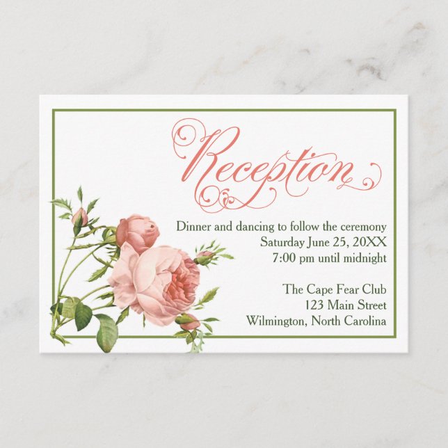 Cabbage Rose Wedding Reception Details Card (Front)
