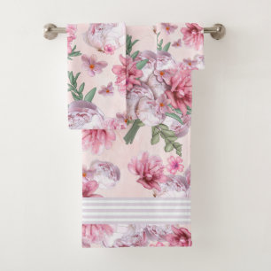 Cabbage Roses Pink Blends Bath Towel Set