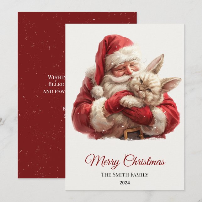 Cabbit Santa Claus Christmas Holiday Card (Front/Back)