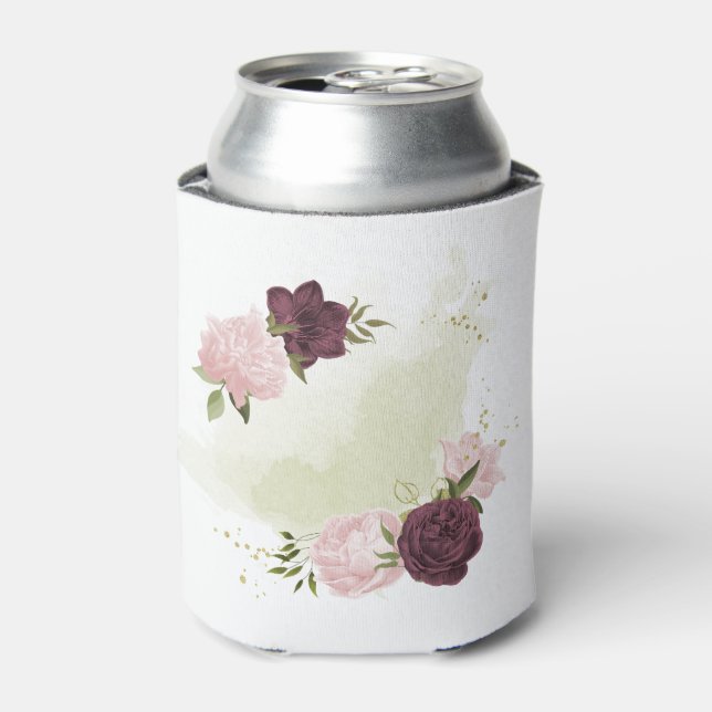 cabernet pink floral greenery  can cooler (Can Front)