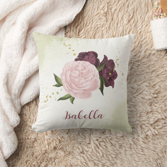 cabernet pink floral greenery  cushion (Blanket)