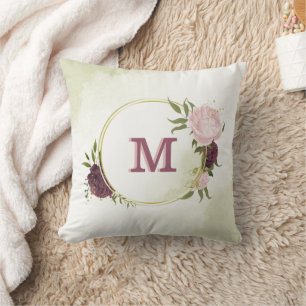 cabernet pink floral greenery cushion