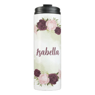 cabernet pink floral greenery  thermal tumbler
