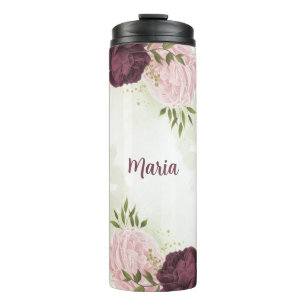 cabernet pink floral greenery thermal tumbler