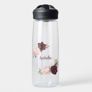 cabernet pink floral greenery water bottle