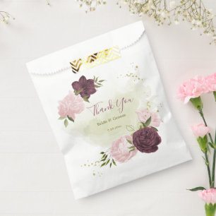 cabernet pink floral greenery wedding favour bags
