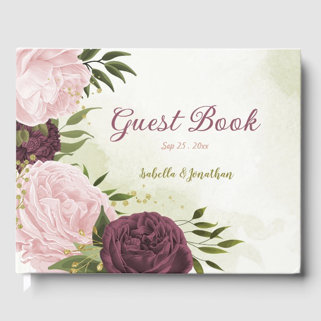 cabernet pink flowers greenery  guest book (Front)