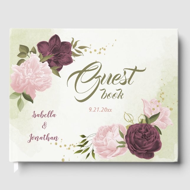 cabernet pink flowers greenery  guest book (Front)