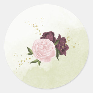 cabernet pink flowers greenery wedding classic round sticker