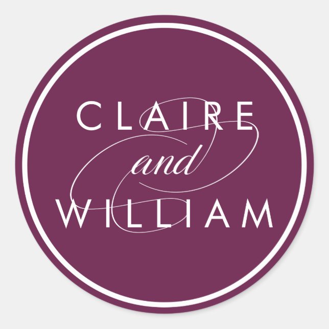 Cabernet Plum Personalised Wedding Classic Round Sticker (Front)