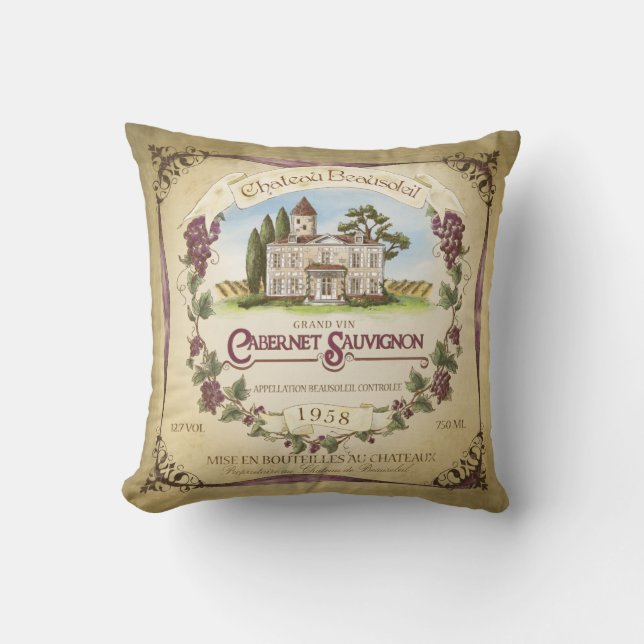Cabernet Sauvignon Wine Label Art Pillow (Front)