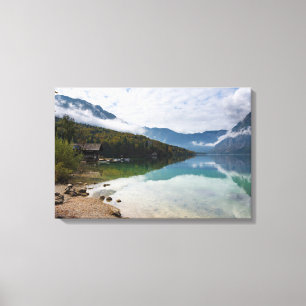 Cabin alongside Bohinj Lake in Slovenia Canvas Print