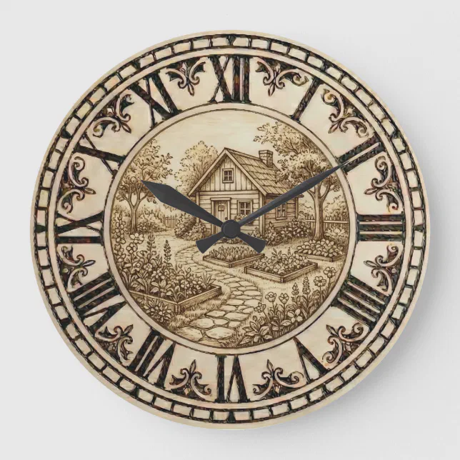 Cabin and Garden - Wall Clock | Zazzle