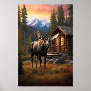 *~* Cabin AP49 MOOSE Stream Nature Forest Poster