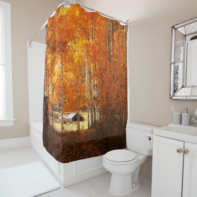Cabin Aspen Autumn Utah Zion Shower Curtain (In Situ)