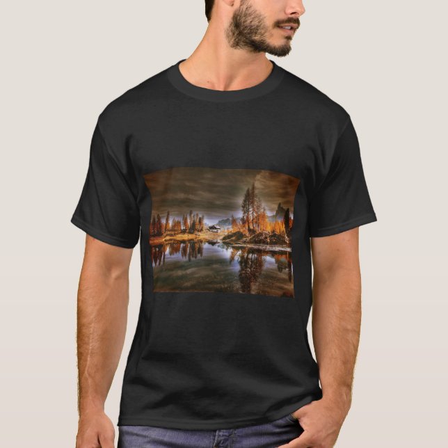 Cabin by Dolomites Lake Tee (Front)